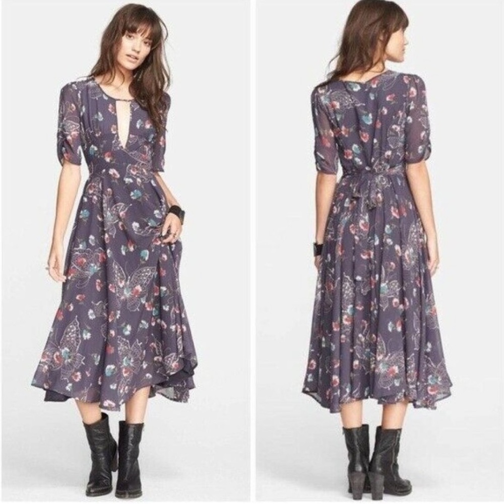 Free People Bonnie Blue Floral Midi Dress SZ SMALL